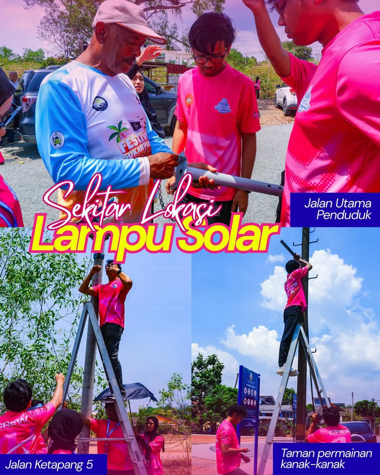 Documentary collage of community solar-light installation activities